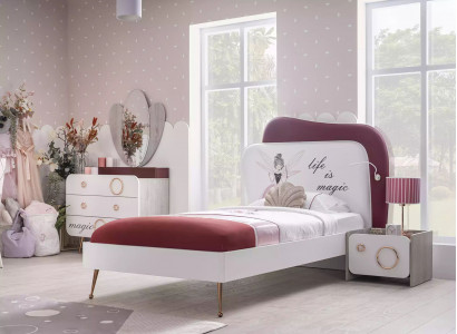 Designer Kinderzimmer Set Bett Spiegel Kommode Nachttische Rosa Holz